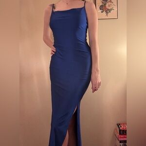 Sleeveless Blue Dress with Side Slit